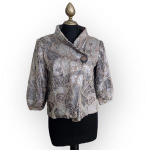 Credibility by Sheri Drobnick Jacket Blazer Metallic Suede 3/4 Sleeve Size 4